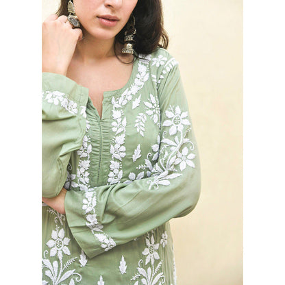 House of Chikankari Malak Chikankari Modal Straight Kurta and Palazzo (Set of 2)