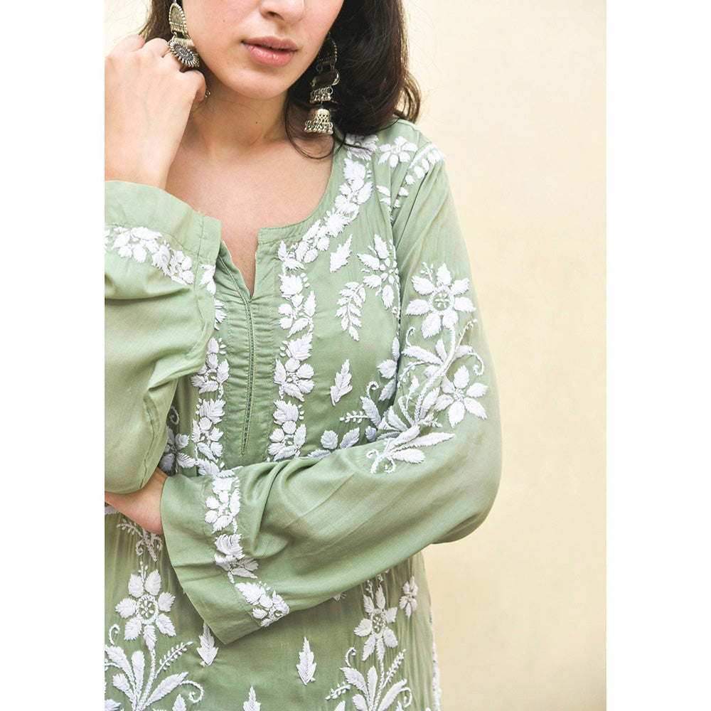 House of Chikankari Malak Chikankari Modal Straight Kurta and Palazzo (Set of 2)