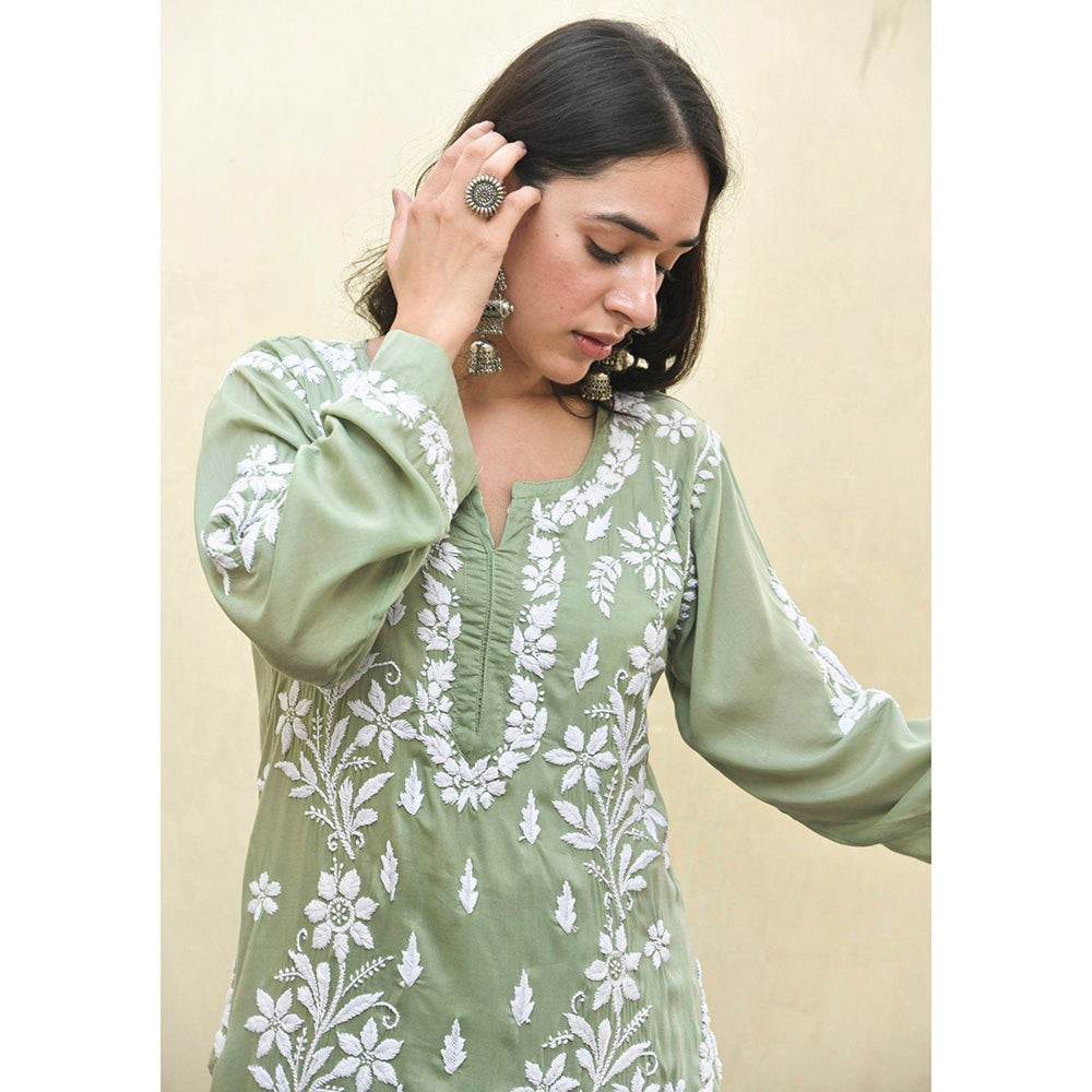 House of Chikankari Malak Chikankari Modal Straight Kurta and Palazzo (Set of 2)