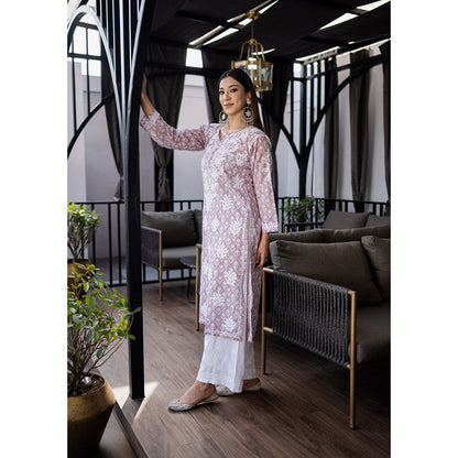 House of Chikankari Mauve Chikankari Mulmul Straight Kurta