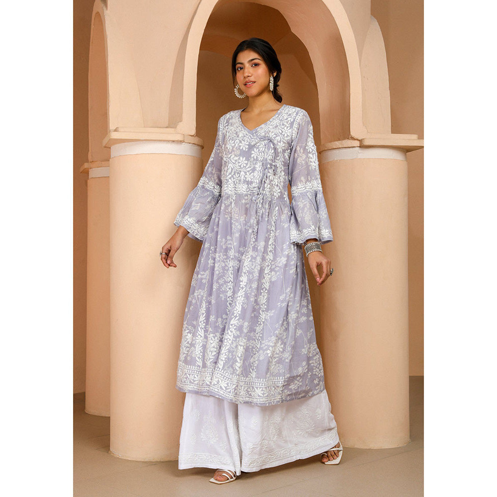 House of Chikankari Zainab Chikankari Mulmul Angrakha Kurta