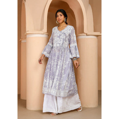 House of Chikankari Zainab Chikankari Mulmul Angrakha Kurta