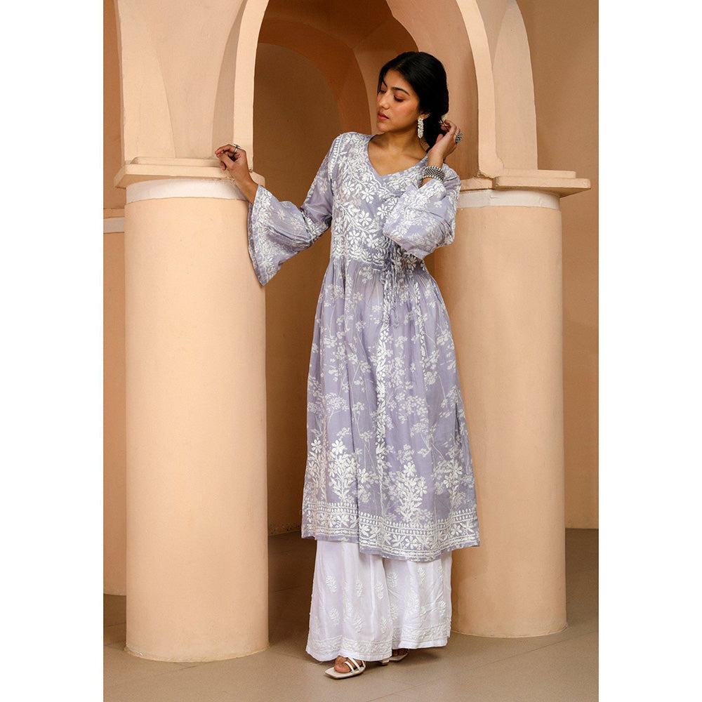 House of Chikankari Zainab Chikankari Mulmul Angrakha Kurta