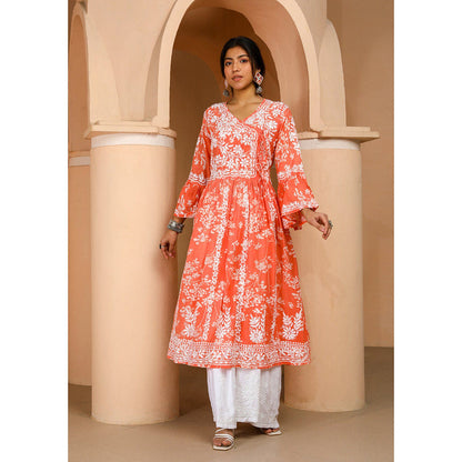 House of Chikankari Zainab Chikankari Mulmul Angrakha Kurta