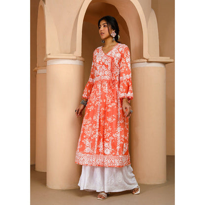 House of Chikankari Zainab Chikankari Mulmul Angrakha Kurta