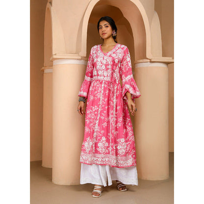 House of Chikankari Zainab Chikankari Mulmul Angrakha Kurta