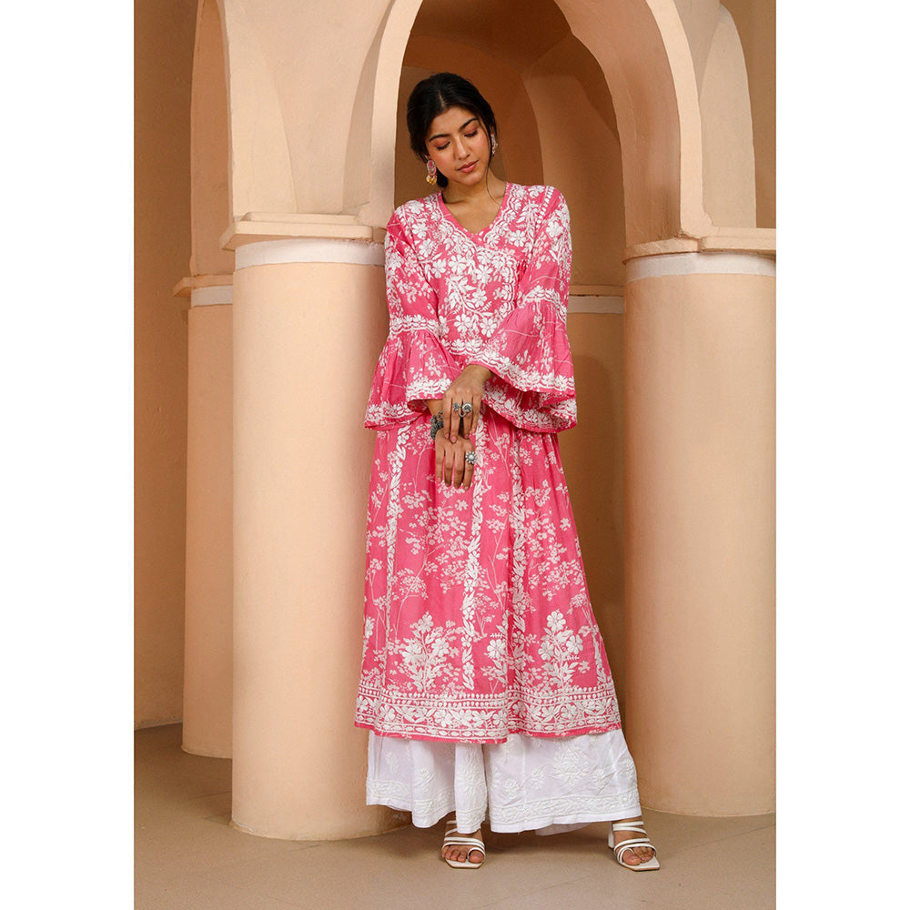 House of Chikankari Zainab Chikankari Mulmul Angrakha Kurta