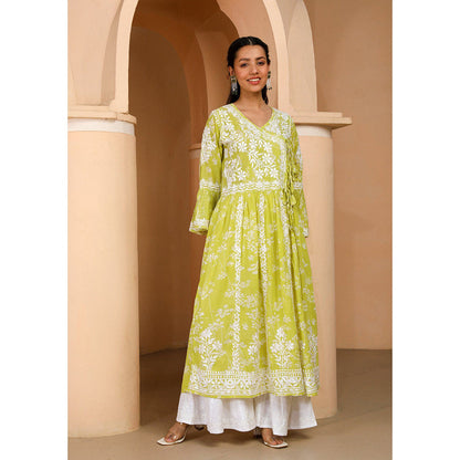 House of Chikankari Zainab Chikankari Mulmul Angrakha Kurta