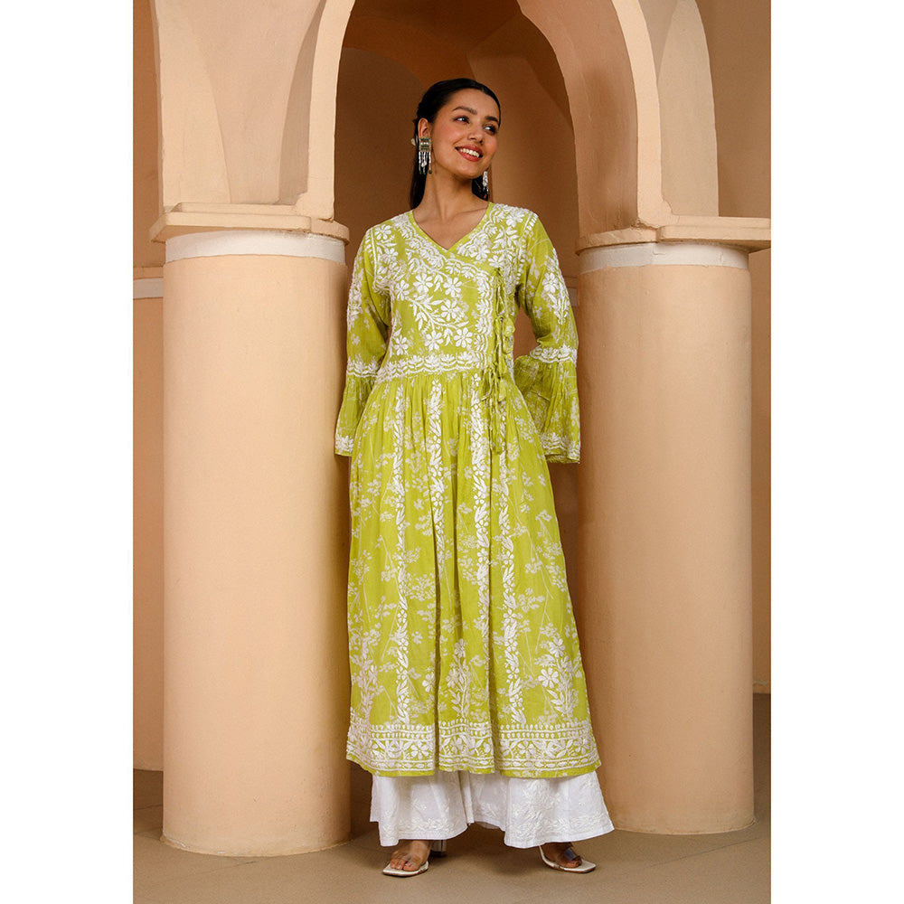 House of Chikankari Zainab Chikankari Mulmul Angrakha Kurta