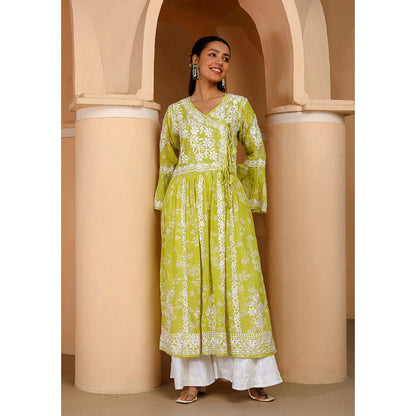 House of Chikankari Zainab Chikankari Mulmul Angrakha Kurta