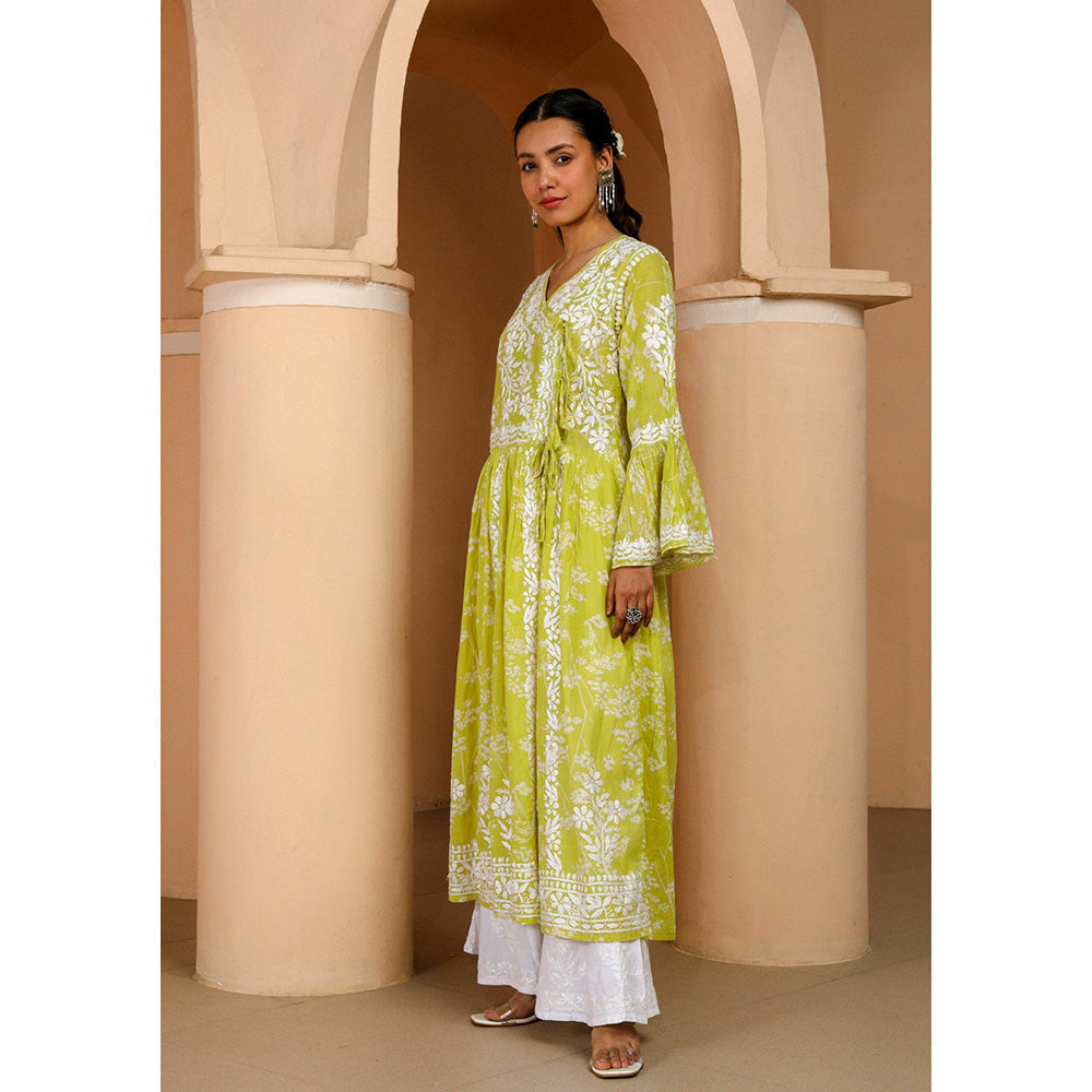 House of Chikankari Zainab Chikankari Mulmul Angrakha Kurta