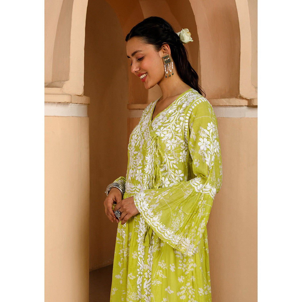 House of Chikankari Zainab Chikankari Mulmul Angrakha Kurta