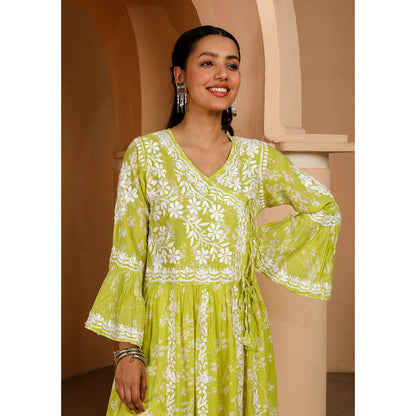 House of Chikankari Zainab Chikankari Mulmul Angrakha Kurta