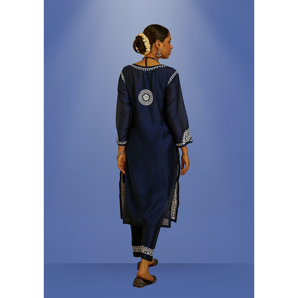 House of Chikankari Hana Chikankari Chanderi Straight Kurta with Pants (Set of 2)