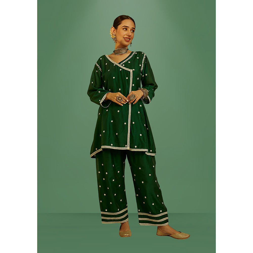House of Chikankari Mahak Chikankari Short Angrakha Kurta and Pants (Set of 2)