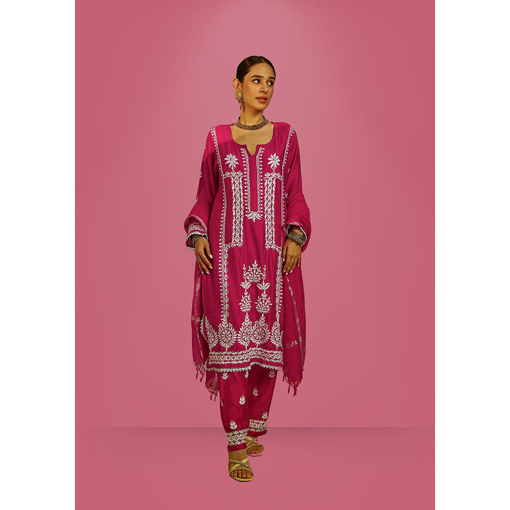 House of Chikankari Mahnoor Chikankari Straight Kurta and Pants with Dupatta (Set of 3)