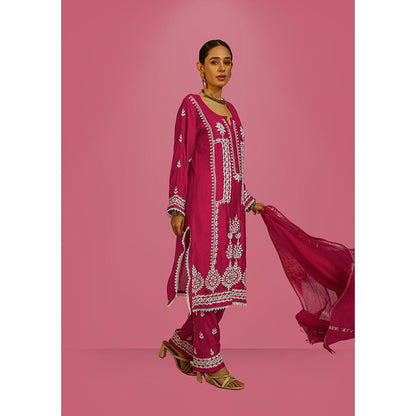 House of Chikankari Mahnoor Chikankari Straight Kurta and Pants with Dupatta (Set of 3)