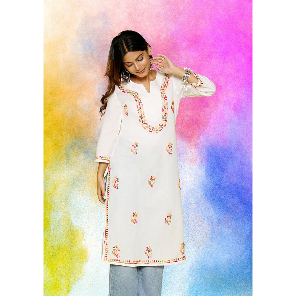 House of Chikankari Rang Barse Cotton Chikankari Embroidered Women's Long Kurta
