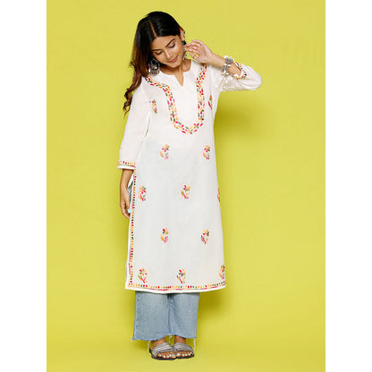 House of Chikankari Rang Barse Cotton Chikankari Embroidered Women's Long Kurta