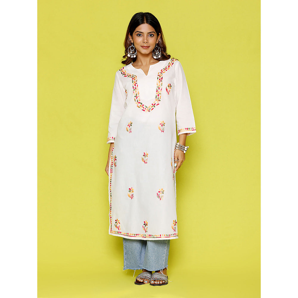House of Chikankari Rang Barse Cotton Chikankari Embroidered Women's Long Kurta