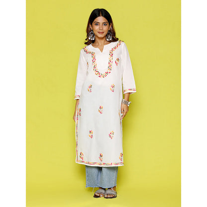 House of Chikankari Rang Barse Cotton Chikankari Embroidered Women's Long Kurta
