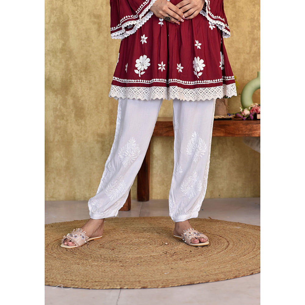 House of Chikankari Osmara Chikankari Rayon Afghani Pant