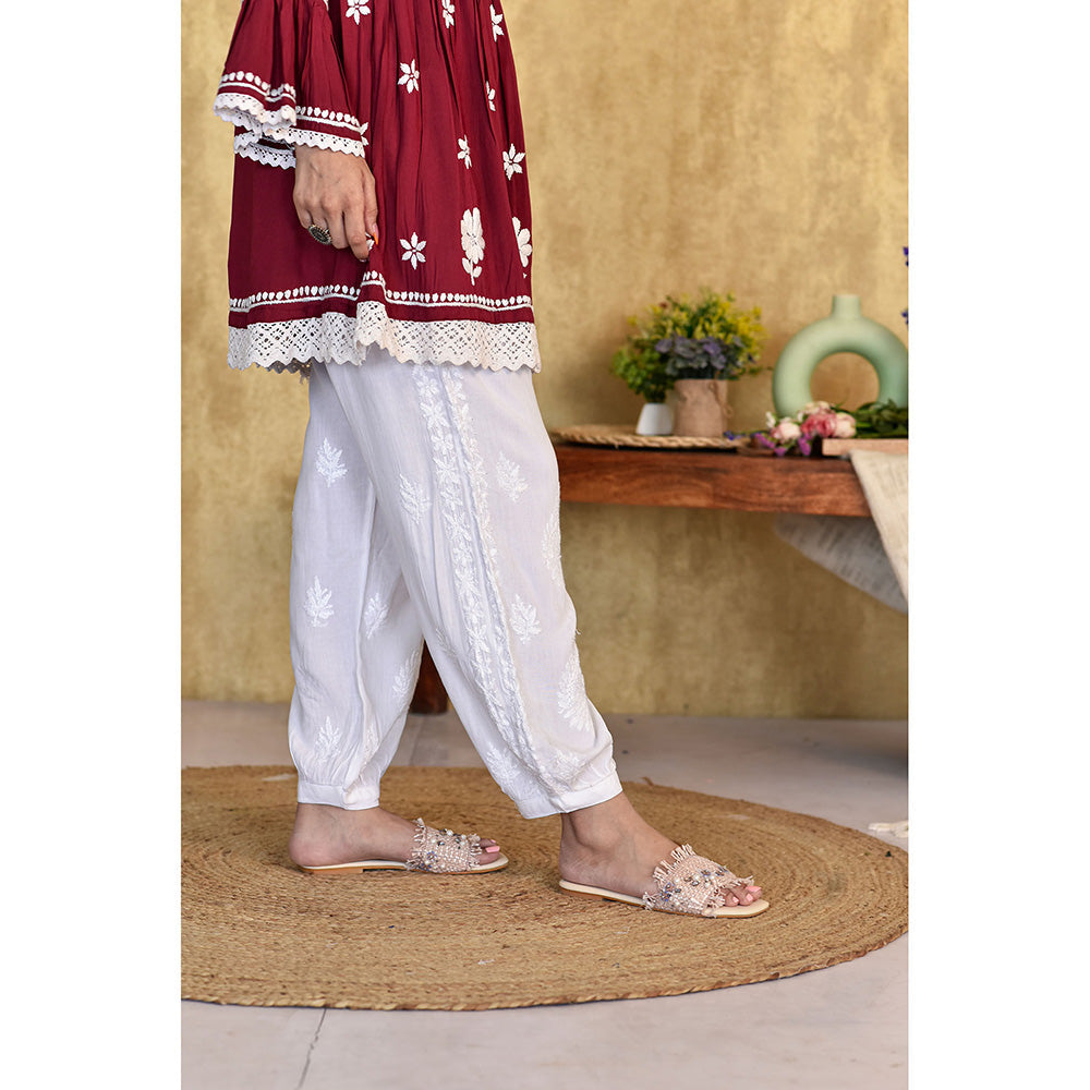 House of Chikankari Osmara Chikankari Rayon Afghani Pant
