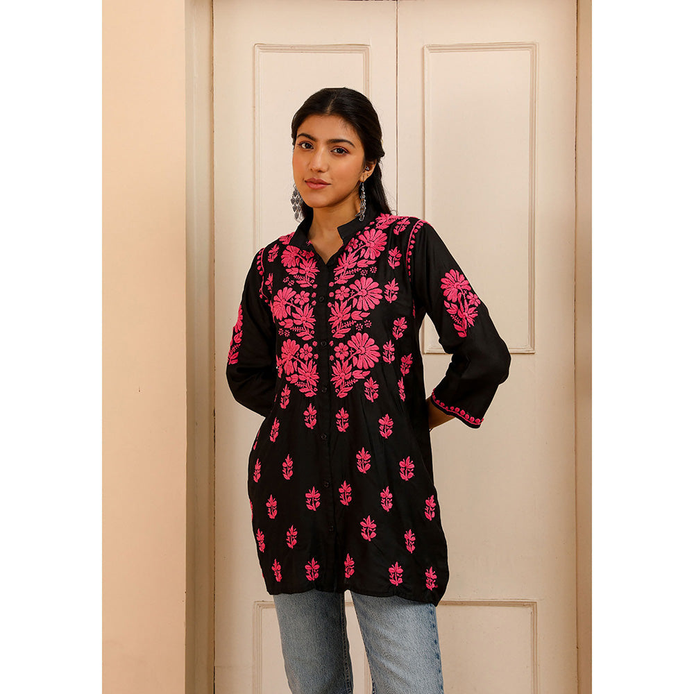 House of Chikankari Chanderi Chikankari Womens Shirt Tunic-Pink