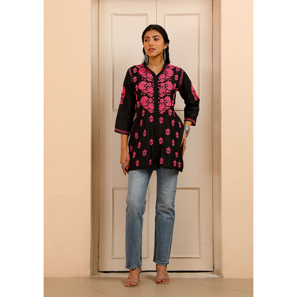 House of Chikankari Chanderi Chikankari Womens Shirt Tunic-Pink