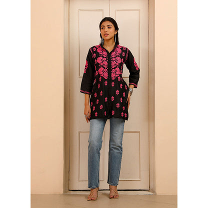 House of Chikankari Chanderi Chikankari Womens Shirt Tunic-Pink