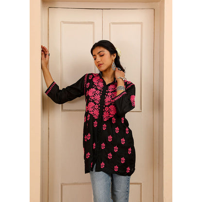 House of Chikankari Chanderi Chikankari Womens Shirt Tunic-Pink