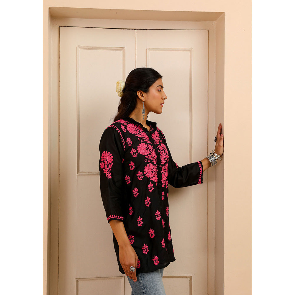 House of Chikankari Chanderi Chikankari Womens Shirt Tunic-Pink