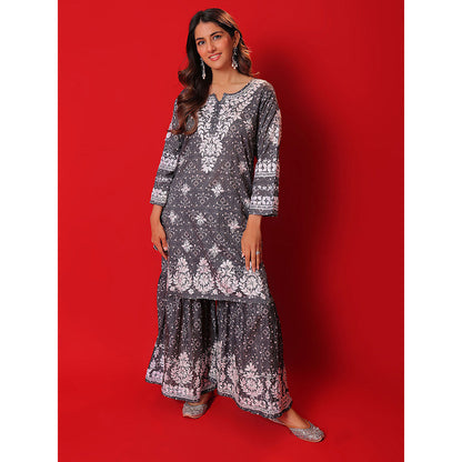 House of Chikankari Meher Mulmul Chikankari Printed Women Short Kurta with Gharara (Set of 2)