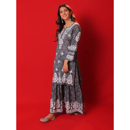 House of Chikankari Meher Mulmul Chikankari Printed Women Short Kurta with Gharara (Set of 2)