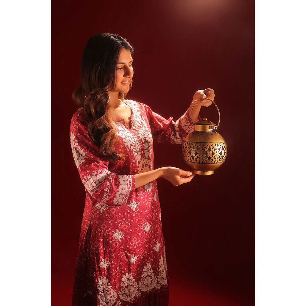 House of Chikankari Meher Mulmul Chikankari Printed Women Short Kurta with Gharara (Set of 2)