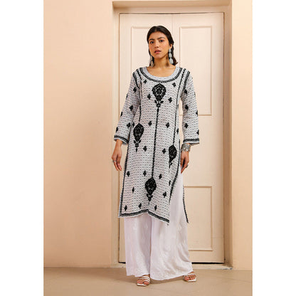House of Chikankari Mulmul Chikankari Printed Women Kurta White