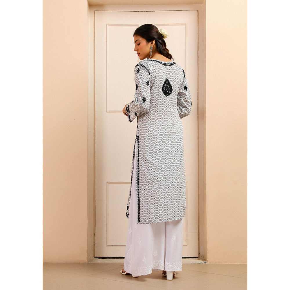 House of Chikankari Mulmul Chikankari Printed Women Kurta White