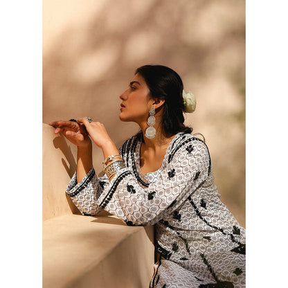 House of Chikankari Mulmul Chikankari Printed Women Kurta White