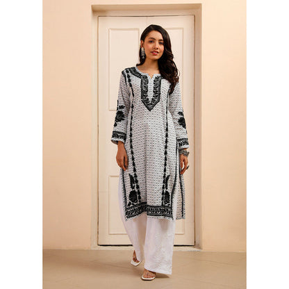 House of Chikankari Mulmul Chikankari Printed Women Kurta White