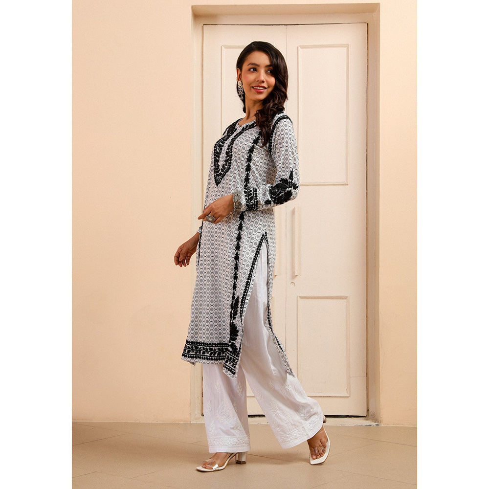 House of Chikankari Mulmul Chikankari Printed Women Kurta White