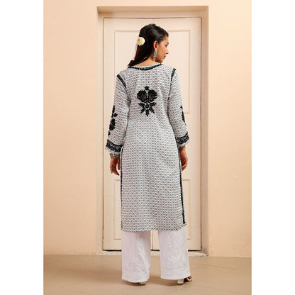 House of Chikankari Mulmul Chikankari Printed Women Kurta White