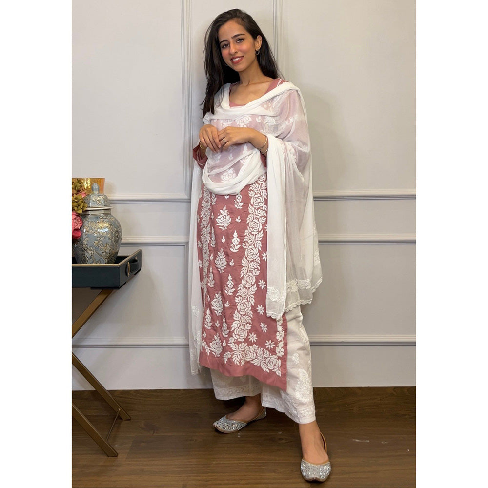 House of Chikankari Aafiya Chikankari White Chiffon Dupatta