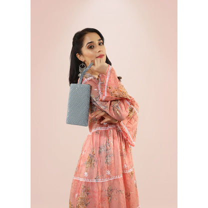 House of Chikankari Eliza Chikankari Orange Mulmul Anarkali Short Kurta