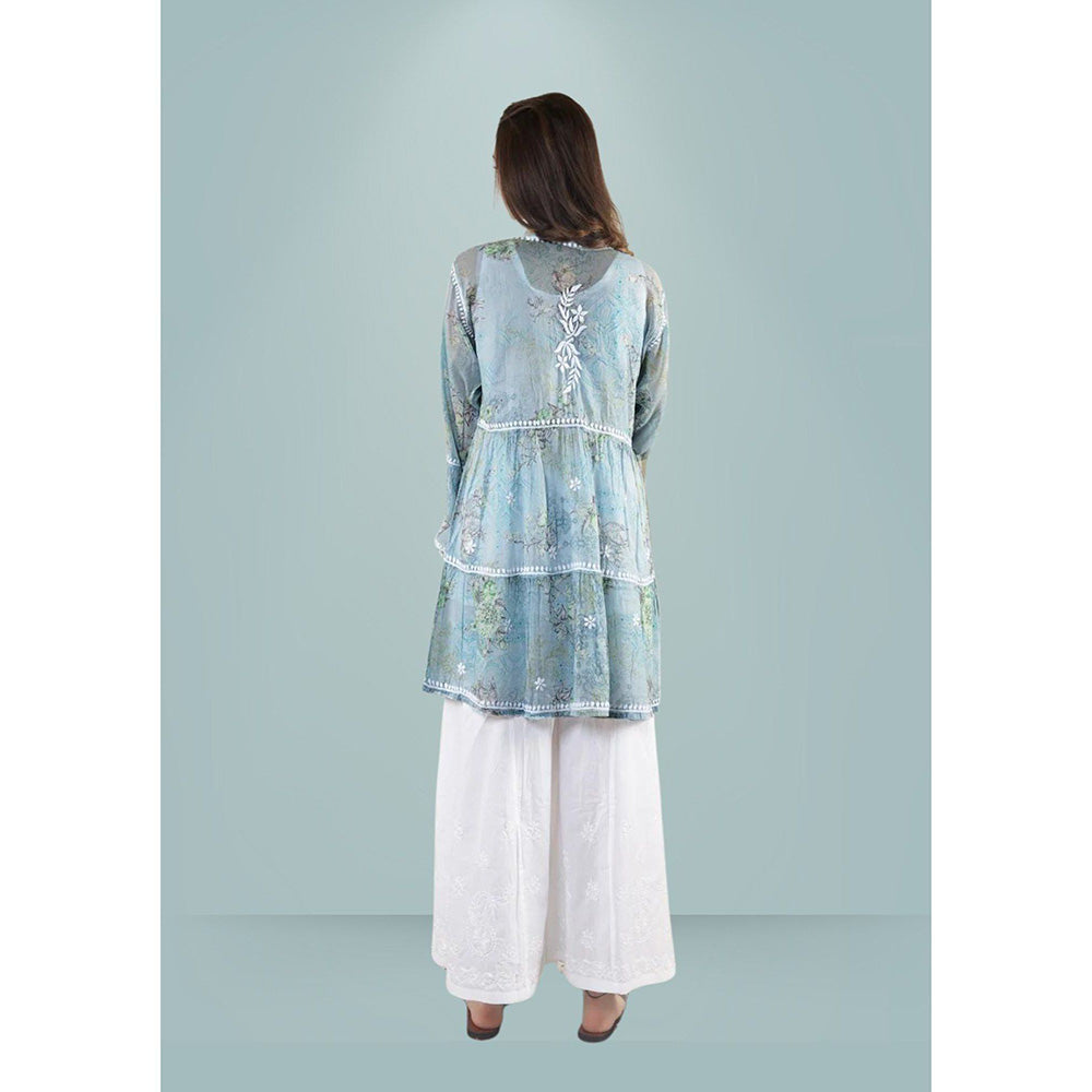 House of Chikankari Eliza Chikankari Blue Mulmul Anarkali Short Kurta