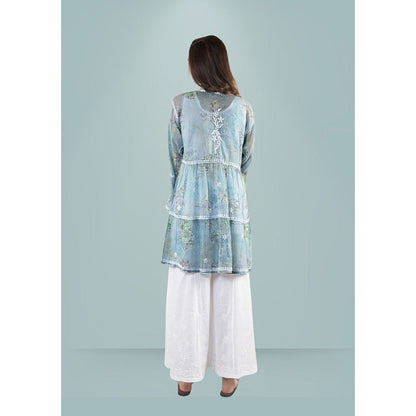 House of Chikankari Eliza Chikankari Blue Mulmul Anarkali Short Kurta