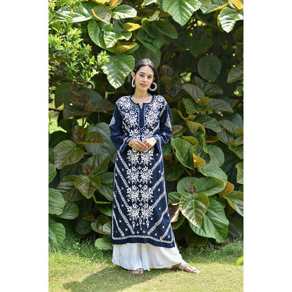 House of Chikankari Adeeba Chikankari Navy Blue Modal Straight Kurta