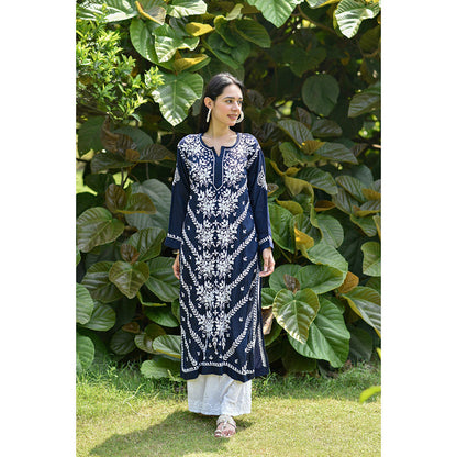 House of Chikankari Adeeba Chikankari Navy Blue Modal Straight Kurta
