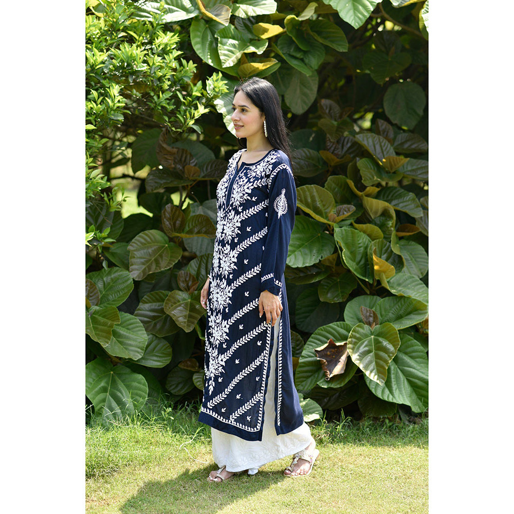 House of Chikankari Adeeba Chikankari Navy Blue Modal Straight Kurta