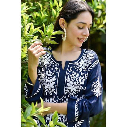 House of Chikankari Adeeba Chikankari Navy Blue Modal Straight Kurta