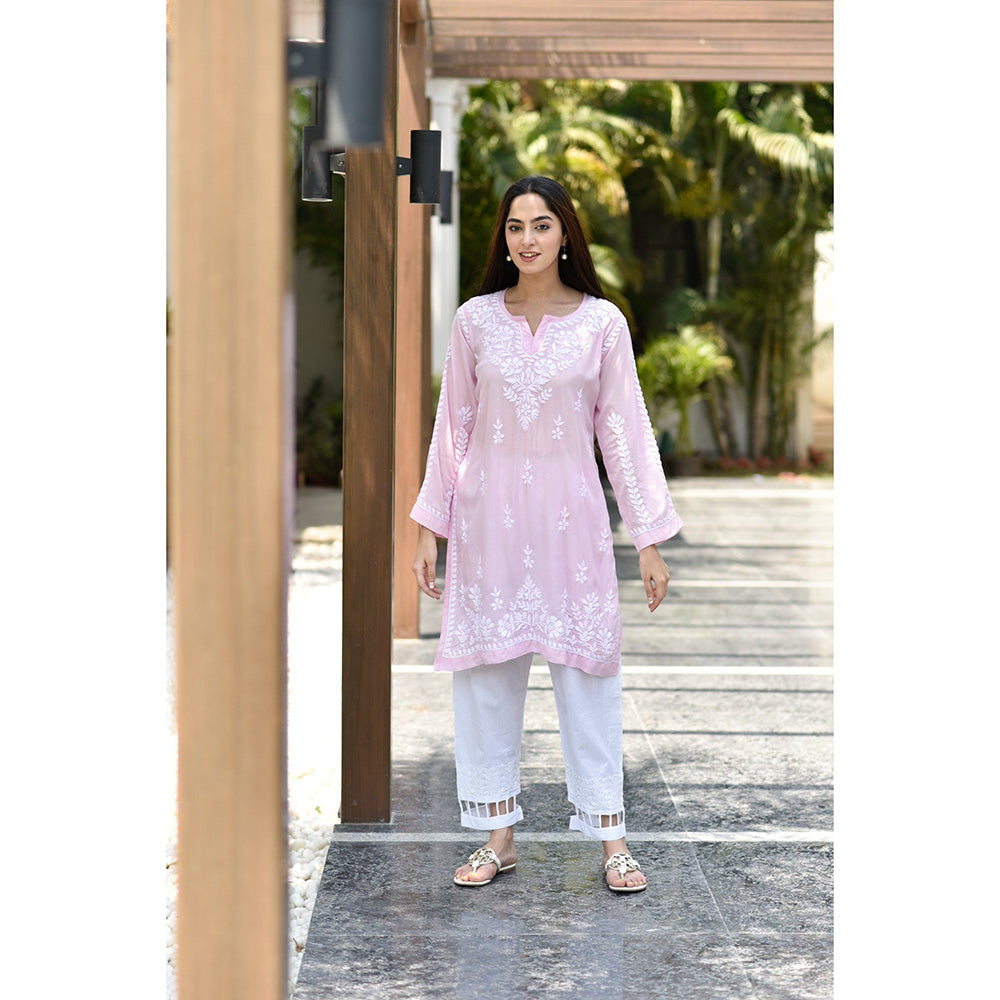 House of Chikankari Sara Chikankari Pink Modal Straight Kurta